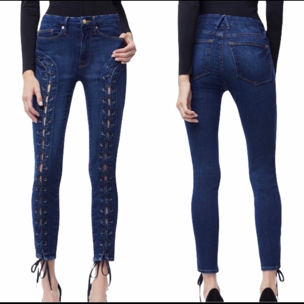 GOOD AMERICAN Good Waist Lace Up Skinny Jeans
